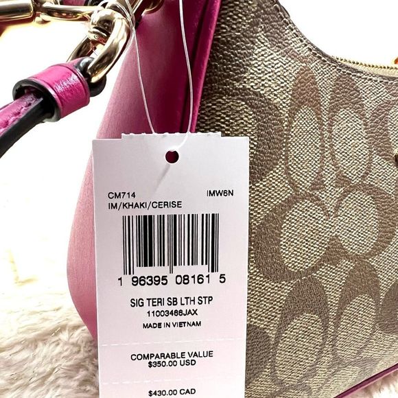 🆕🎊NWT! Coach Teri Shoulder Bag in Khaki/Cerise Msrp:$350.00 - Picture 6 of 7